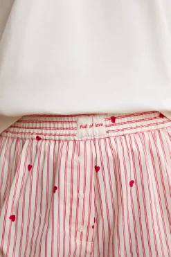 ETAM Partes De Abajo De Pijama|Los Pijamas Más Responsables|Pantalón corto de pijama a rayas y corazones con algodón IMP FD BLANCO
