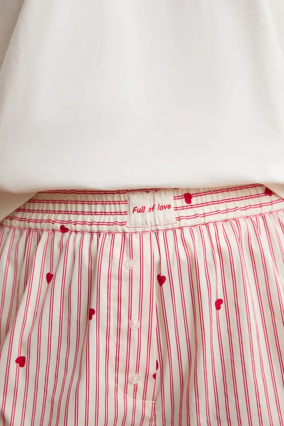 ETAM Partes De Abajo De Pijama|Los Pijamas Más Responsables|Pantalón corto de pijama a rayas y corazones con algodón IMP FD BLANCO