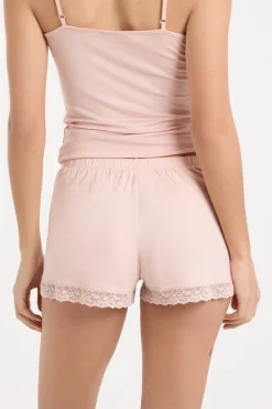 ETAM Los Pijamas Más Responsables|Pijamas Esenciales|Pantalón corto de pijama con detalles de encaje ROSA EMPOLVADO