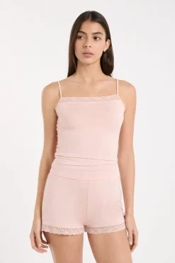ETAM Los Pijamas Más Responsables|Pijamas Esenciales|Pantalón corto de pijama con detalles de encaje ROSA EMPOLVADO