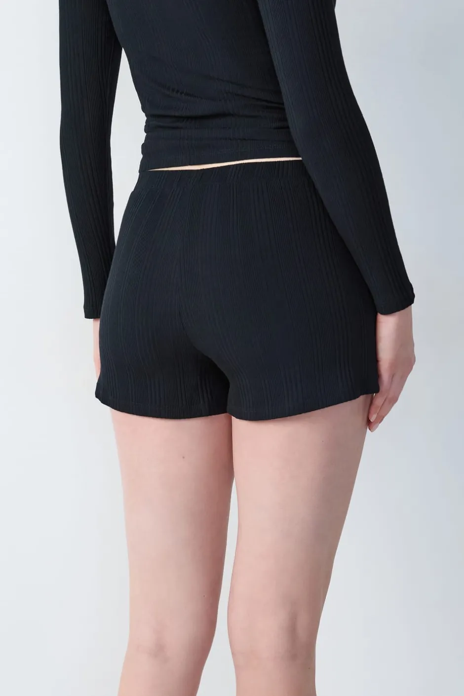 ETAM Partes De Abajo De Pijama|Los Pijamas Más Responsables|Pantalón corto de pijama de algodón de canalé, corte recto NEGRO