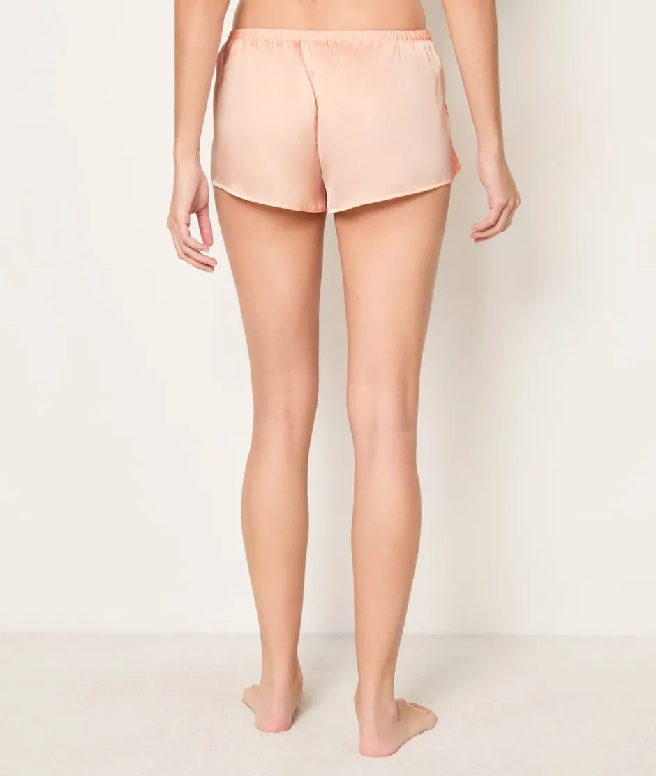 ETAM Partes De Abajo De Pijama|Pantalón corto de pijama de satén con detalles de encaje ROSA EMPOLVADO