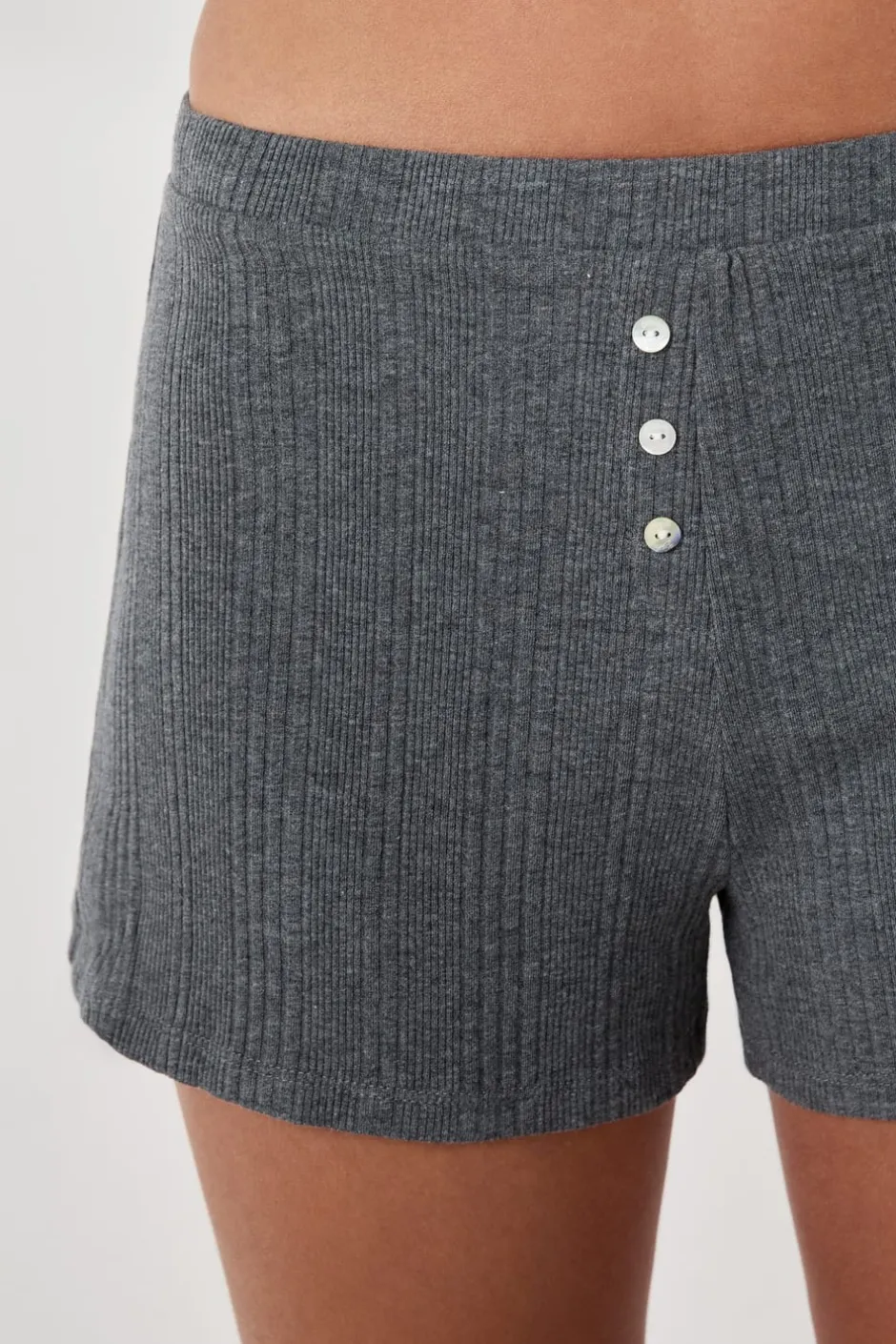 ETAM Partes De Abajo De Pijama|Los Pijamas Más Responsables|Pantalón corto de pijama de algodón acanalado, corte recto GRIS OSCURO