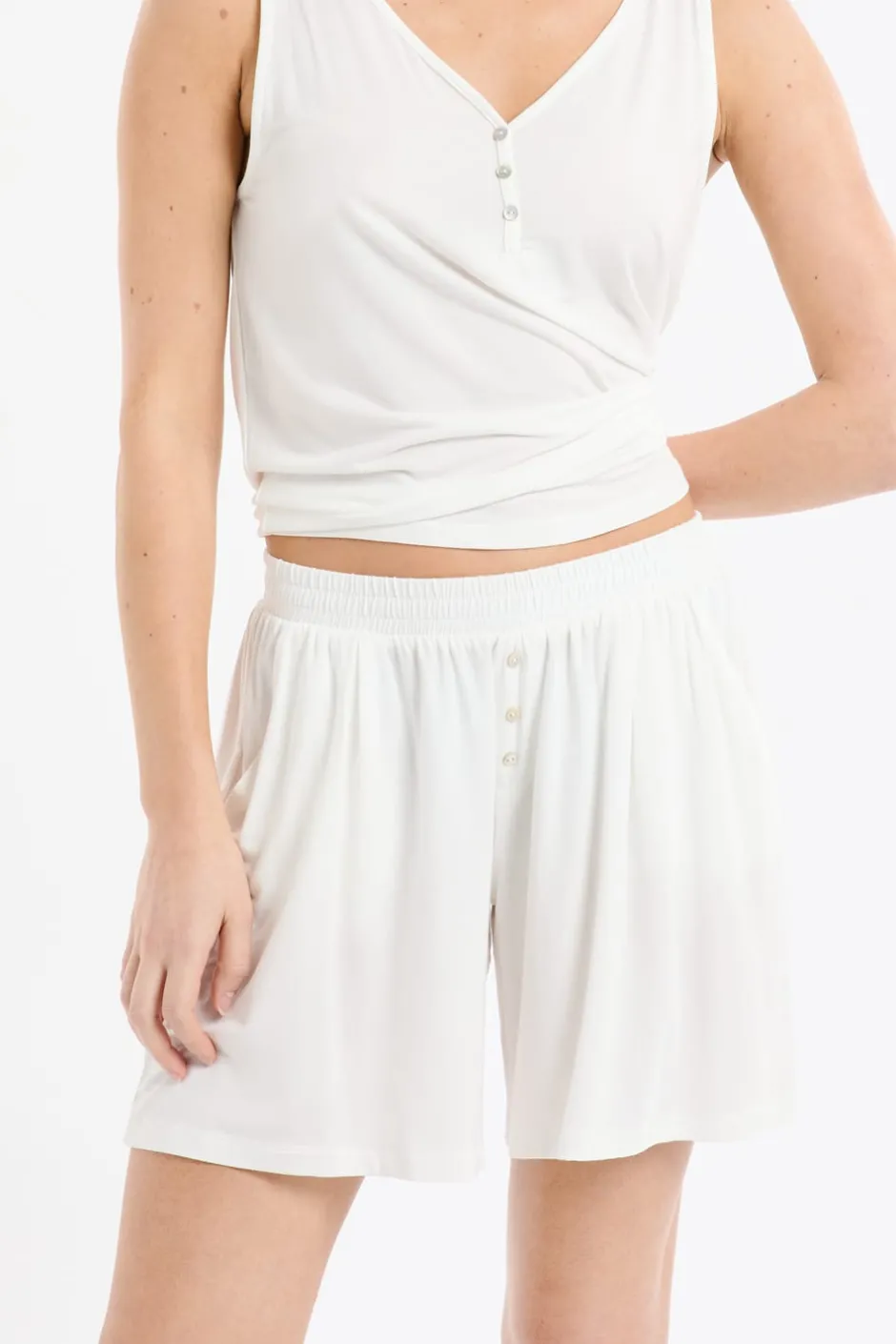 ETAM Pijamas Esenciales|Partes De Abajo De Pijama|Pantalón corto de pijama liso BLANCO CRUDO
