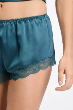 ETAM Partes De Abajo De Pijama|Pantalón corto de pijama satinado con detalles de encaje AZUL PETR&Oacute;LEO