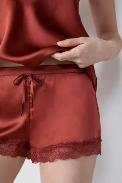 ETAM Pijamas De Seda|Partes De Abajo De Pijama|Pantalón corto de seda con detalle de encaje MARR&Oacute;N