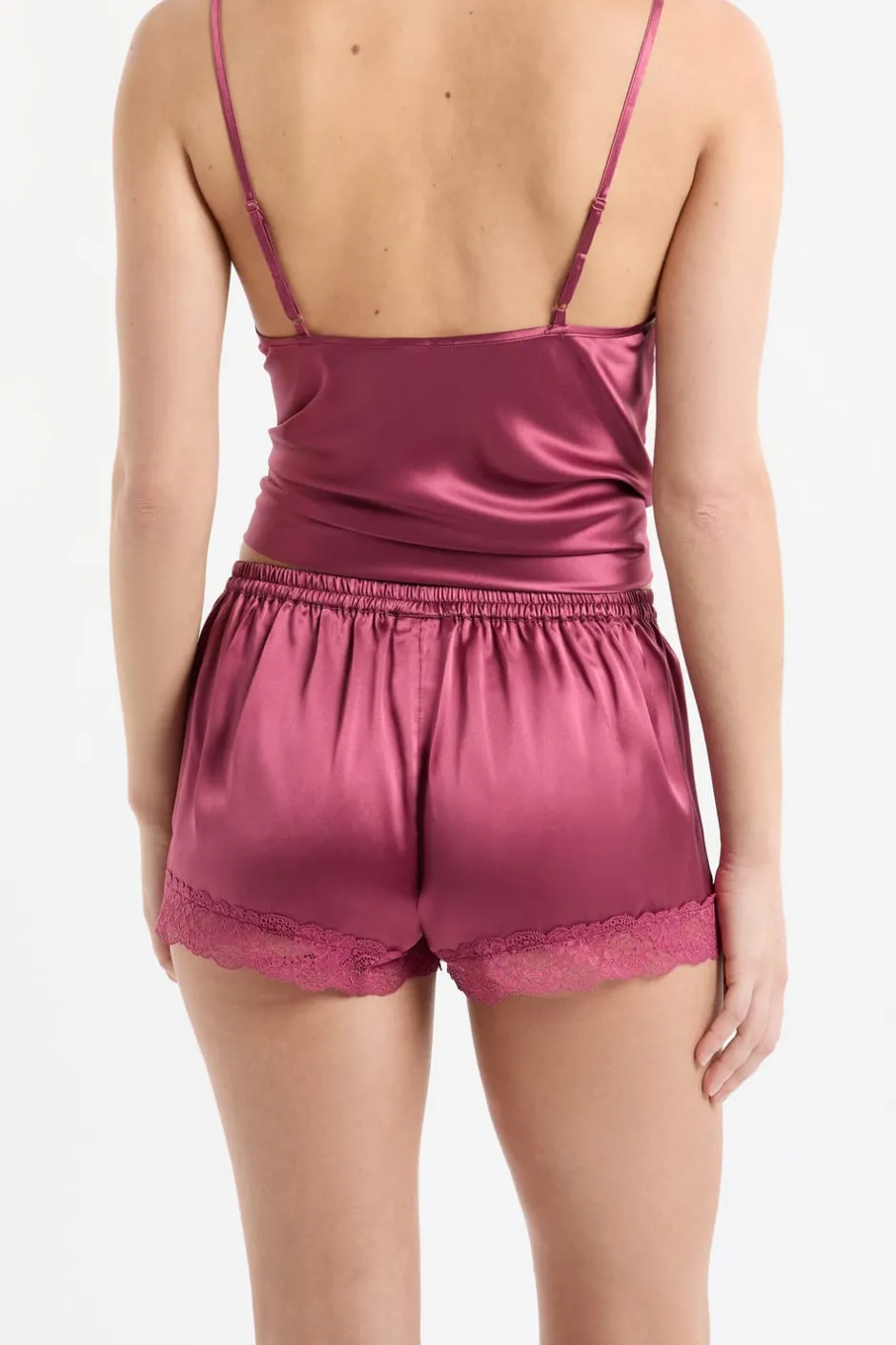 ETAM Pijamas De Seda|Partes De Abajo De Pijama|Pantalón corto de seda con detalles de encaje BLUSH