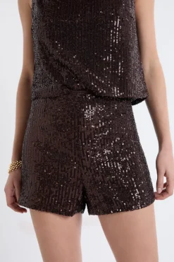 ETAM Shorts Lisos|Shorts|Pantalón corto recto con lentejuelas MARRÓN