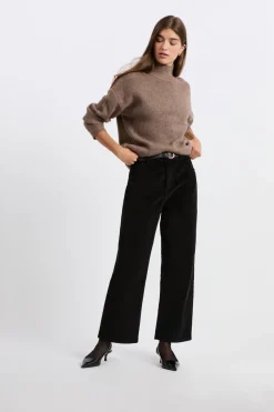 ETAM Corte Recto|Pantalones|Pantalón de algodón con efecto terciopelo NEGRO