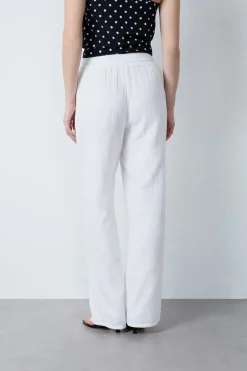 ETAM Corte Fluido|Corte Ancho|Pantalón de algodón nido de abeja BLANCO