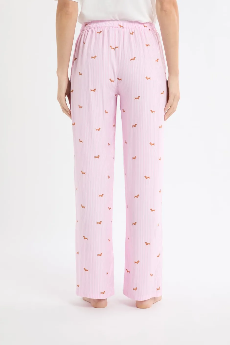 ETAM Los Pijamas Más Responsables|Partes De Abajo De Pijama|Pantalón de pijama a rayas con estampado de perros ROSA CARAMELO