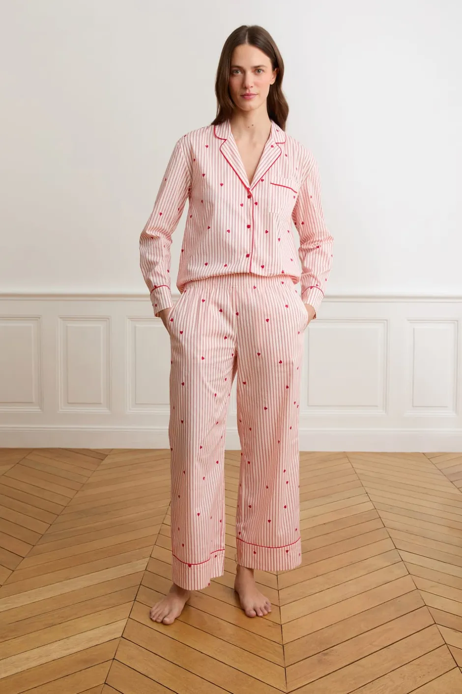 ETAM Los Pijamas Más Responsables|Partes De Abajo De Pijama|Pantalón de pijama a rayas y corazones de algodón IMP FD BLANCO
