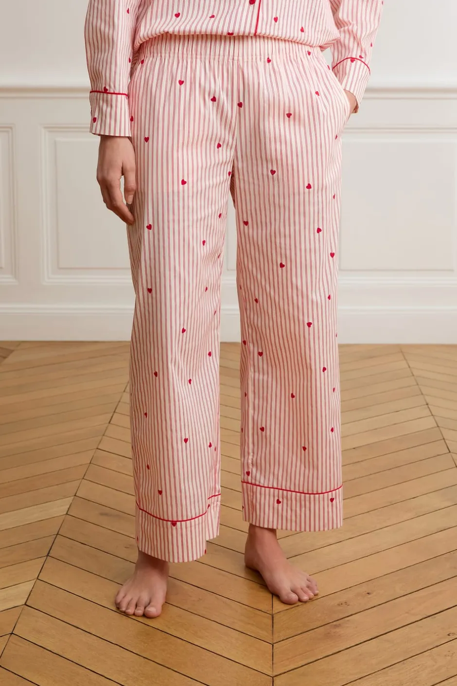ETAM Los Pijamas Más Responsables|Partes De Abajo De Pijama|Pantalón de pijama a rayas y corazones de algodón IMP FD BLANCO