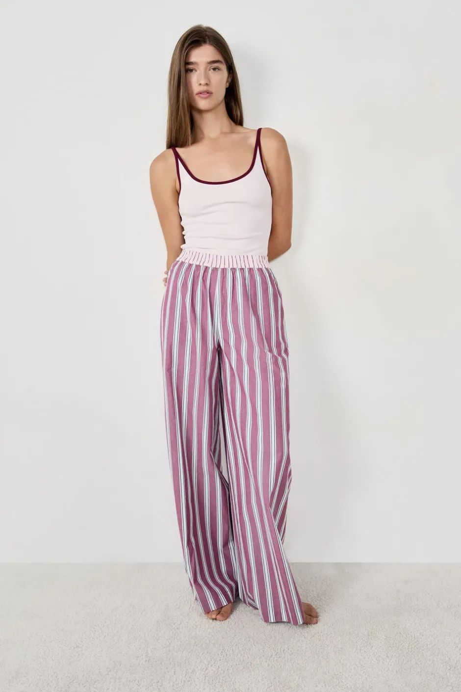 ETAM Partes De Abajo De Pijama|Los Pijamas Más Responsables|Pantalón de pijama a rayas BURDEOS GRANATE