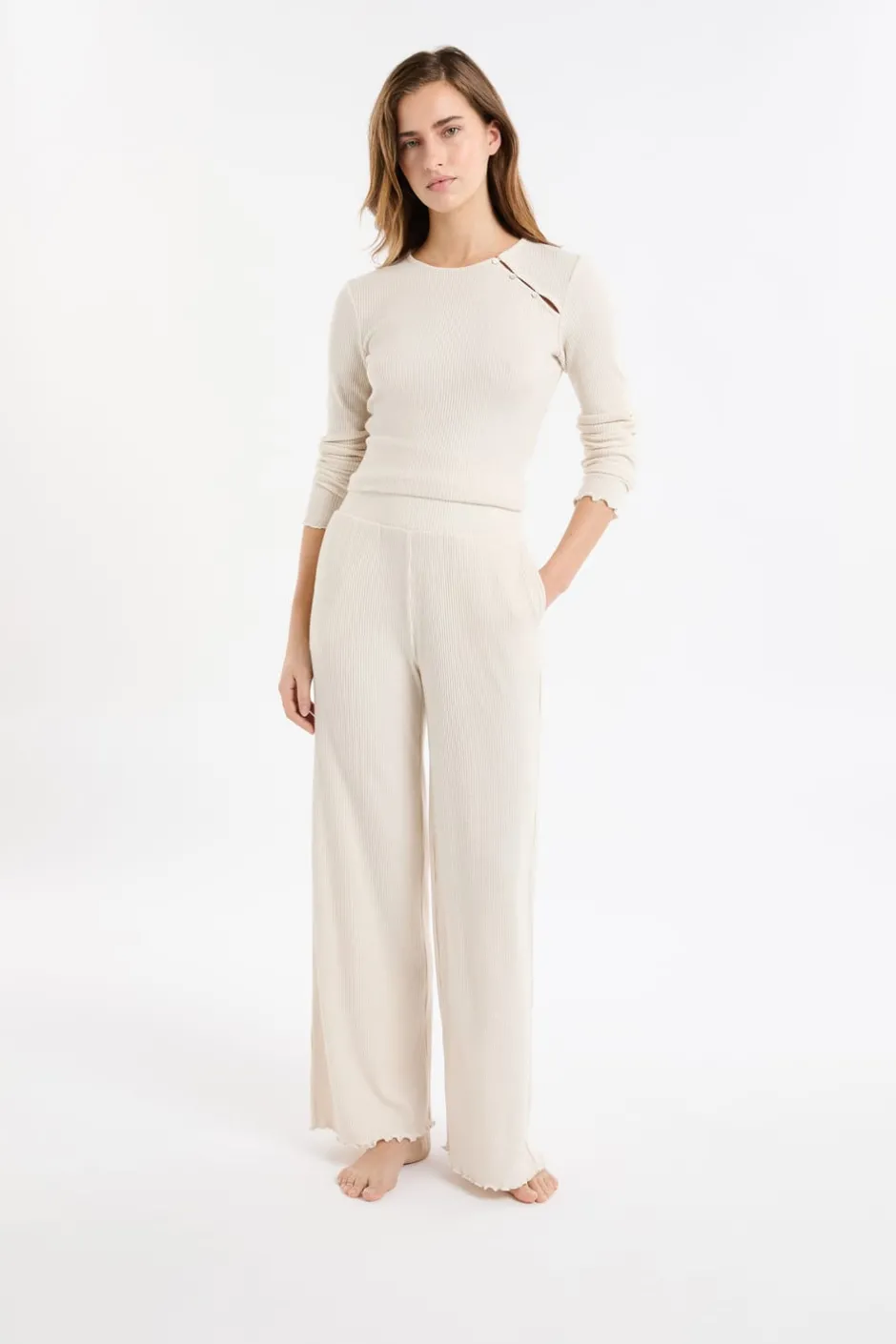ETAM Homewear|Partes De Abajo De Pijama|Pantalón de pijama acanalado BEIGE