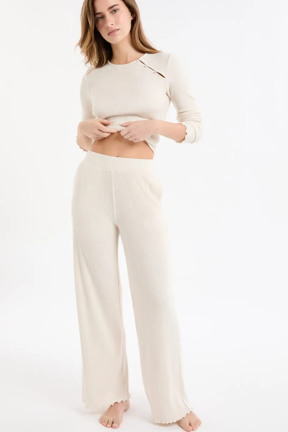 ETAM Homewear|Partes De Abajo De Pijama|Pantalón de pijama acanalado BEIGE