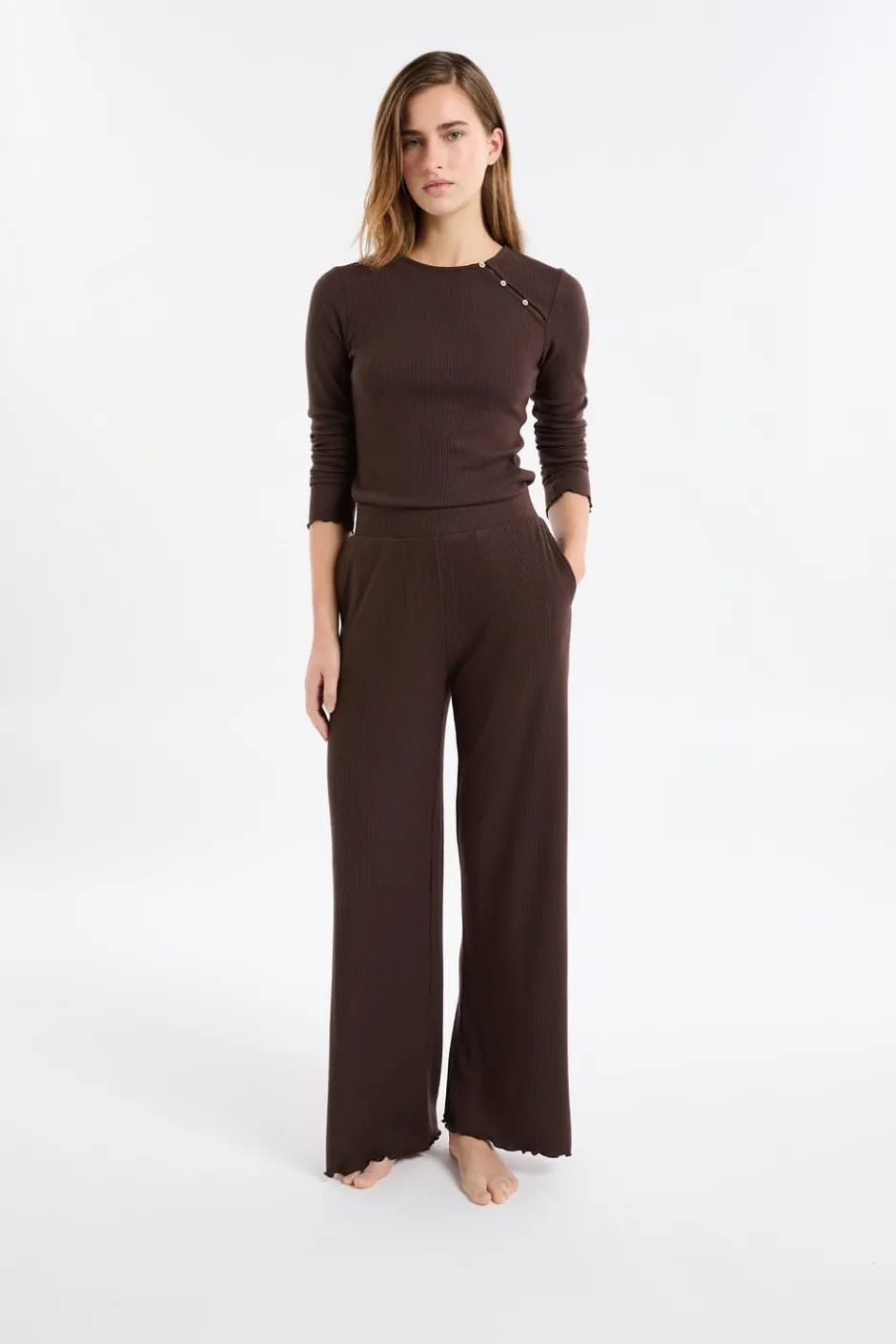 ETAM Homewear|Partes De Abajo De Pijama|Pantalón de pijama acanalado CHOCOLATE