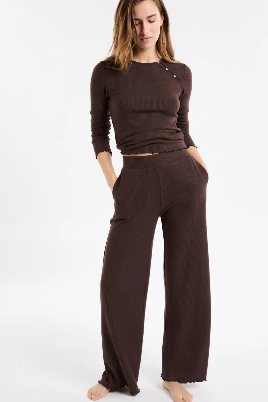 ETAM Homewear|Partes De Abajo De Pijama|Pantalón de pijama acanalado CHOCOLATE