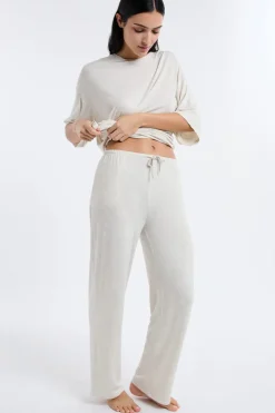 ETAM Los Pijamas Más Responsables|Pijamas Esenciales|Pantalón de pijama ancho de modal BEIGE