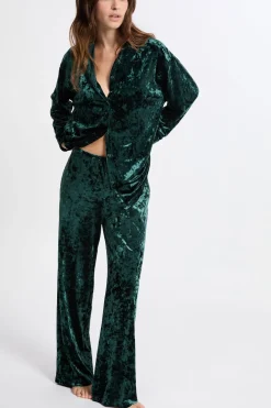 ETAM Partes De Abajo De Pijama|Los Pijamas Más Responsables|Pantalón de pijama con efecto terciopelo ESMERALDA