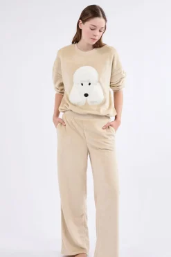 ETAM Pijamas Calentitos|Partes De Abajo De Pijama|Pantalón de pijama con efecto terciopelo BEIGE