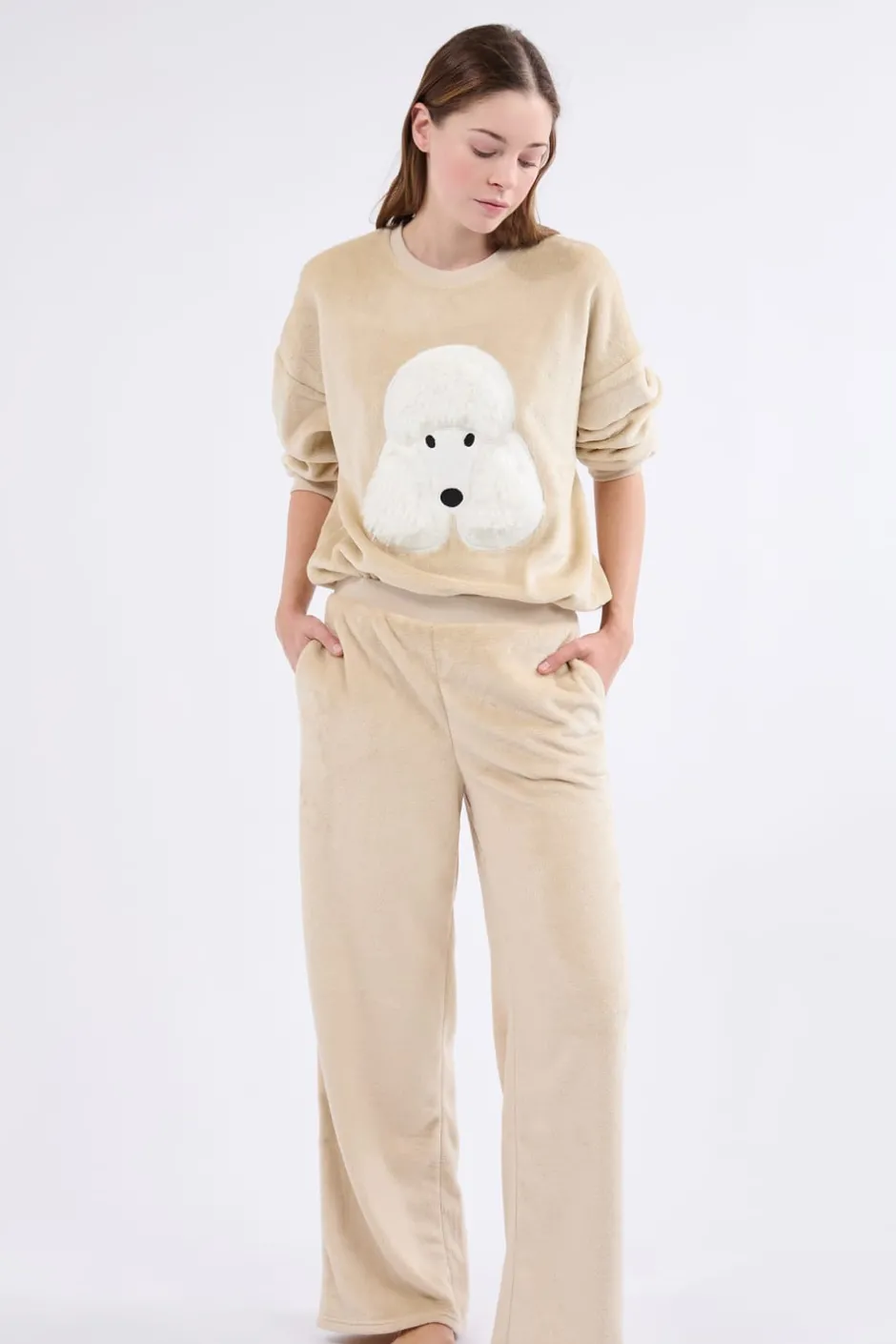 ETAM Pijamas Calentitos|Partes De Abajo De Pijama|Pantalón de pijama con efecto terciopelo BEIGE