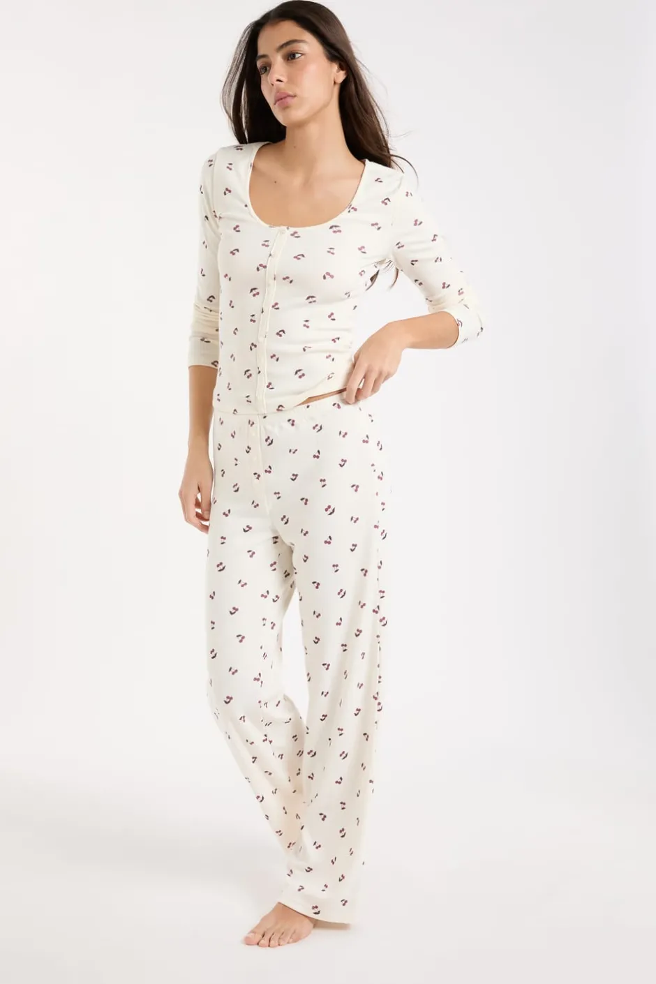 ETAM Los Pijamas Más Responsables|Partes De Abajo De Pijama|Pantalón de pijama con estampado de cerezas lino
