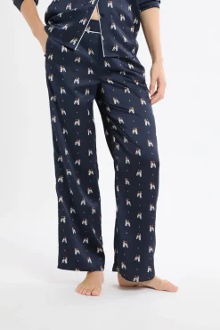ETAM Partes De Abajo De Pijama|Pantalón de pijama de satén con estampado de perros IMP FD marino