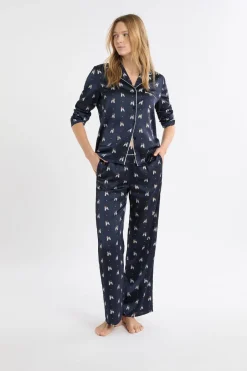 ETAM Partes De Abajo De Pijama|Pantalón de pijama de satén con estampado de perros IMP FD marino