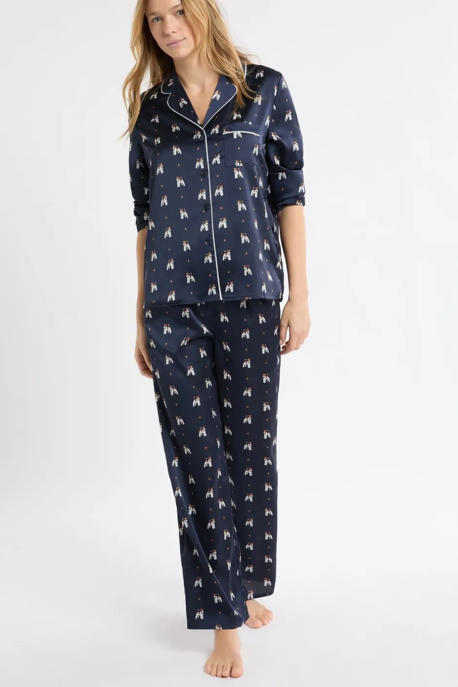 ETAM Partes De Abajo De Pijama|Pantalón de pijama de satén con estampado de perros IMP FD marino