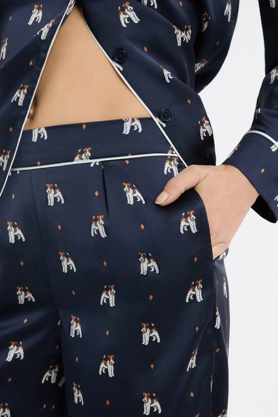 ETAM Partes De Abajo De Pijama|Pantalón de pijama de satén con estampado de perros IMP FD marino