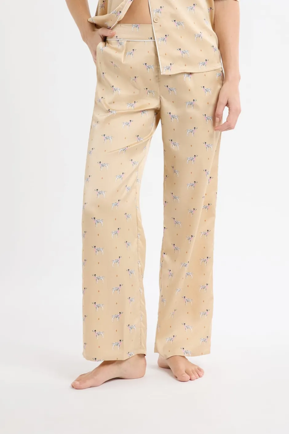 ETAM Partes De Abajo De Pijama|Pantalón de pijama de satén con estampado de perros IMP FONDO ROSA