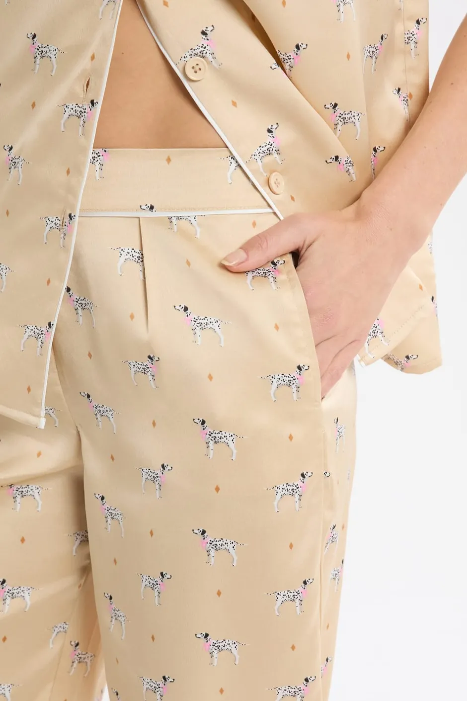 ETAM Partes De Abajo De Pijama|Pantalón de pijama de satén con estampado de perros IMP FONDO ROSA