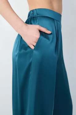 ETAM Pijamas De Seda|Partes De Abajo De Pijama|Pantalón de pijama de seda AZUL PETR&Oacute;LEO
