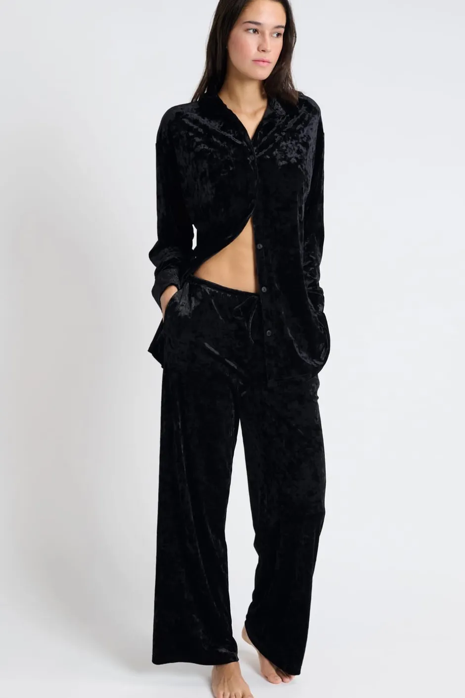 ETAM Partes De Abajo De Pijama|Los Pijamas Más Responsables|Pantalón de pijama de terciopelo NEGRO
