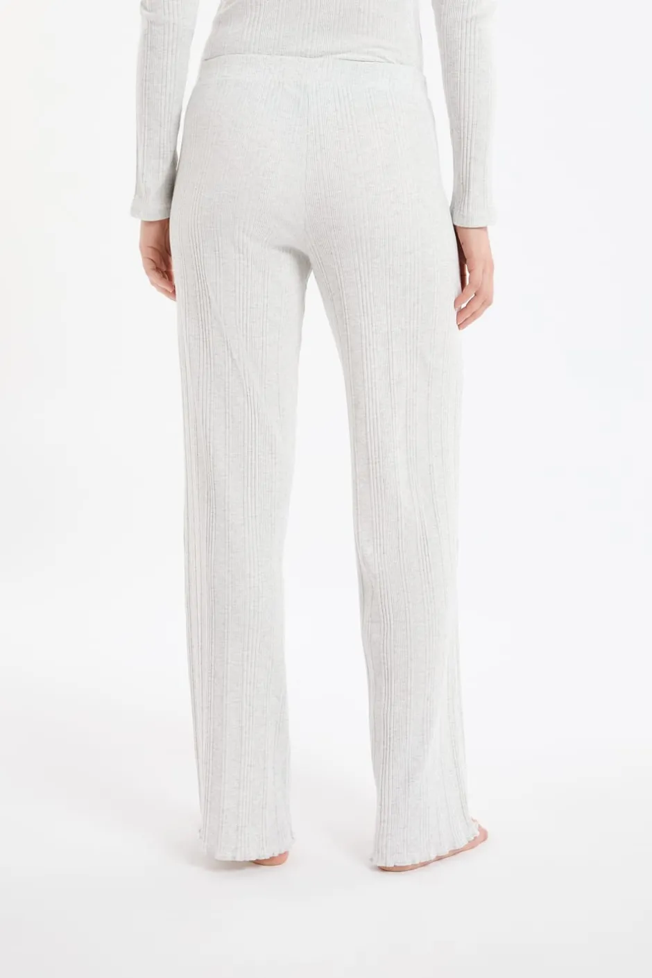 ETAM Homewear|Pijamas Esenciales|Pantalón de pijama recto de algodón acanalado GRIS