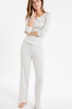 ETAM Homewear|Pijamas Esenciales|Pantalón de pijama recto de algodón acanalado GRIS