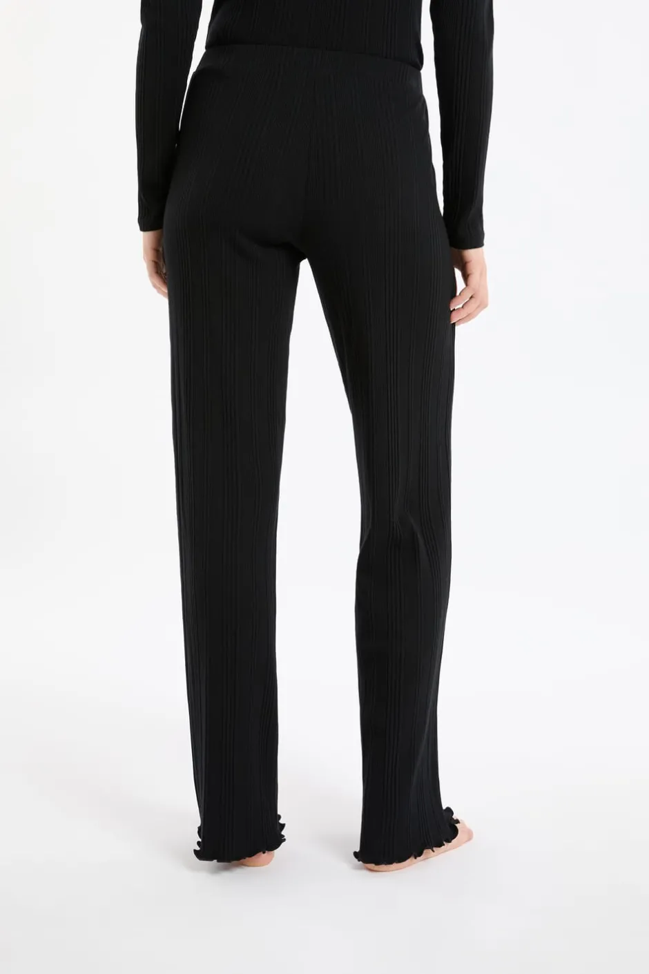 ETAM Homewear|Pijamas Esenciales|Pantalón de pijama Richelieu de punto elástico NEGRO