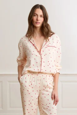 ETAM Los Pijamas Más Responsables|Partes De Arriba De Pijama|Pantalón de pijama satinados con estampado de besos IMP FOND ROSA