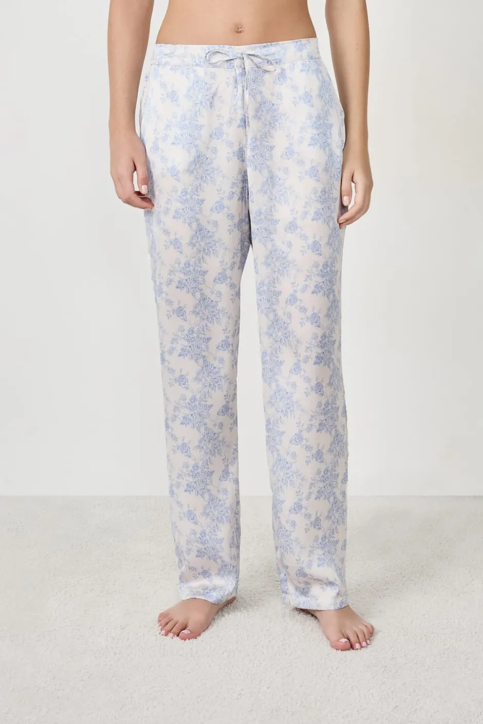 ETAM Partes De Abajo De Pijama|Pantalón de pijama satinado ESTAMPADO FONDO BLANCO