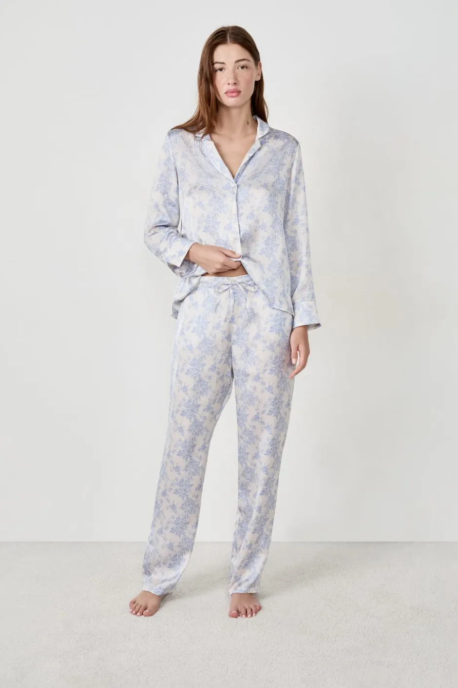 ETAM Partes De Abajo De Pijama|Pantalón de pijama satinado ESTAMPADO FONDO BLANCO