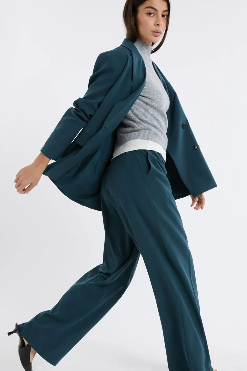 ETAM Corte Ancho|Pantalones|Pantalón de traje ancho VERDE PATO