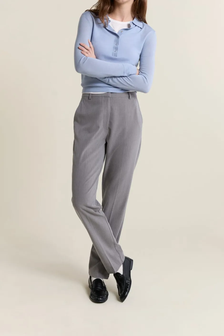 ETAM Corte Recto|Pantalones|Pantalón de vestir a rayas GRIS