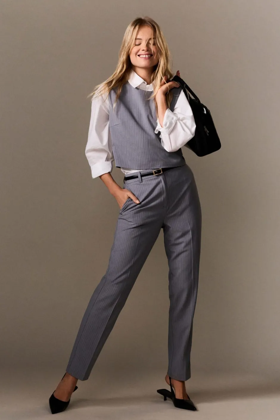 ETAM Corte Recto|Pantalones|Pantalón de vestir a rayas GRIS