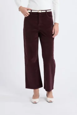 ETAM Corte Recto|Pantalones|Pantalón recto de algodón con efecto terciopelo CHOCOLATE