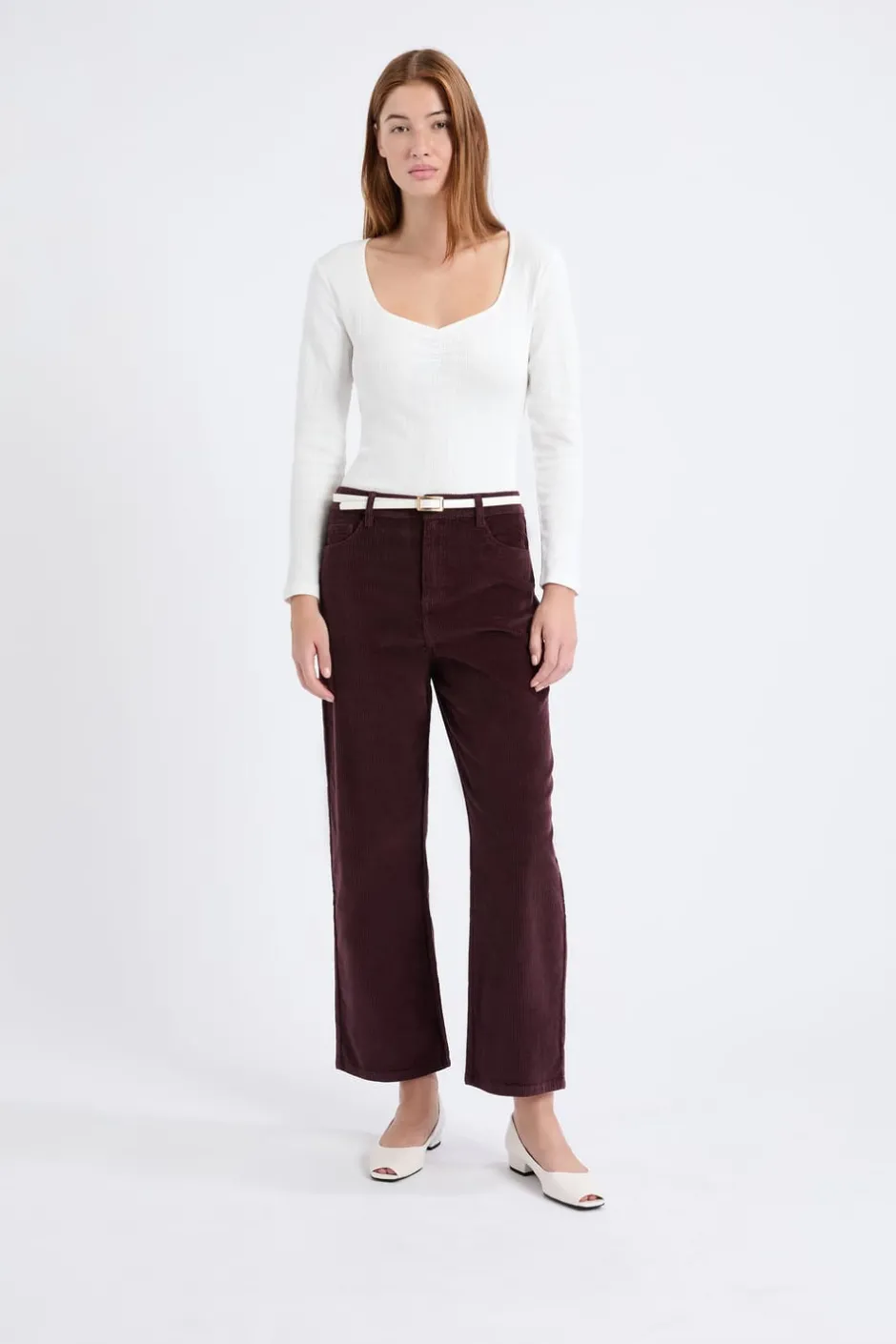 ETAM Corte Recto|Pantalones|Pantalón recto de algodón con efecto terciopelo CHOCOLATE