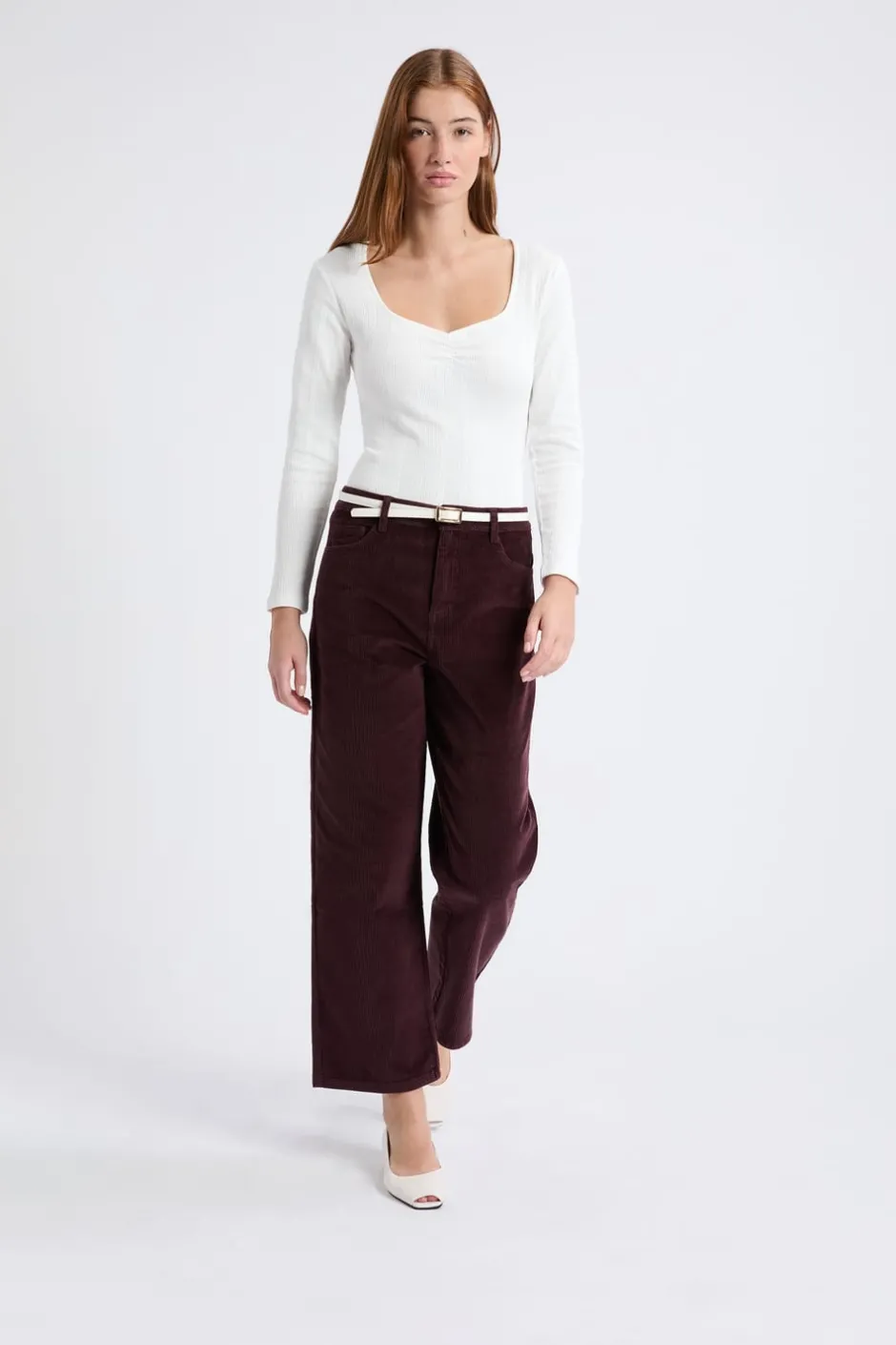 ETAM Corte Recto|Pantalones|Pantalón recto de algodón con efecto terciopelo CHOCOLATE