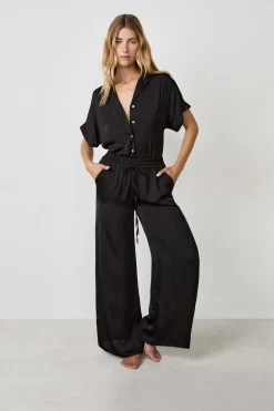 ETAM Partes De Abajo De Pijama|Pantalón satinado de corte ancho NEGRO