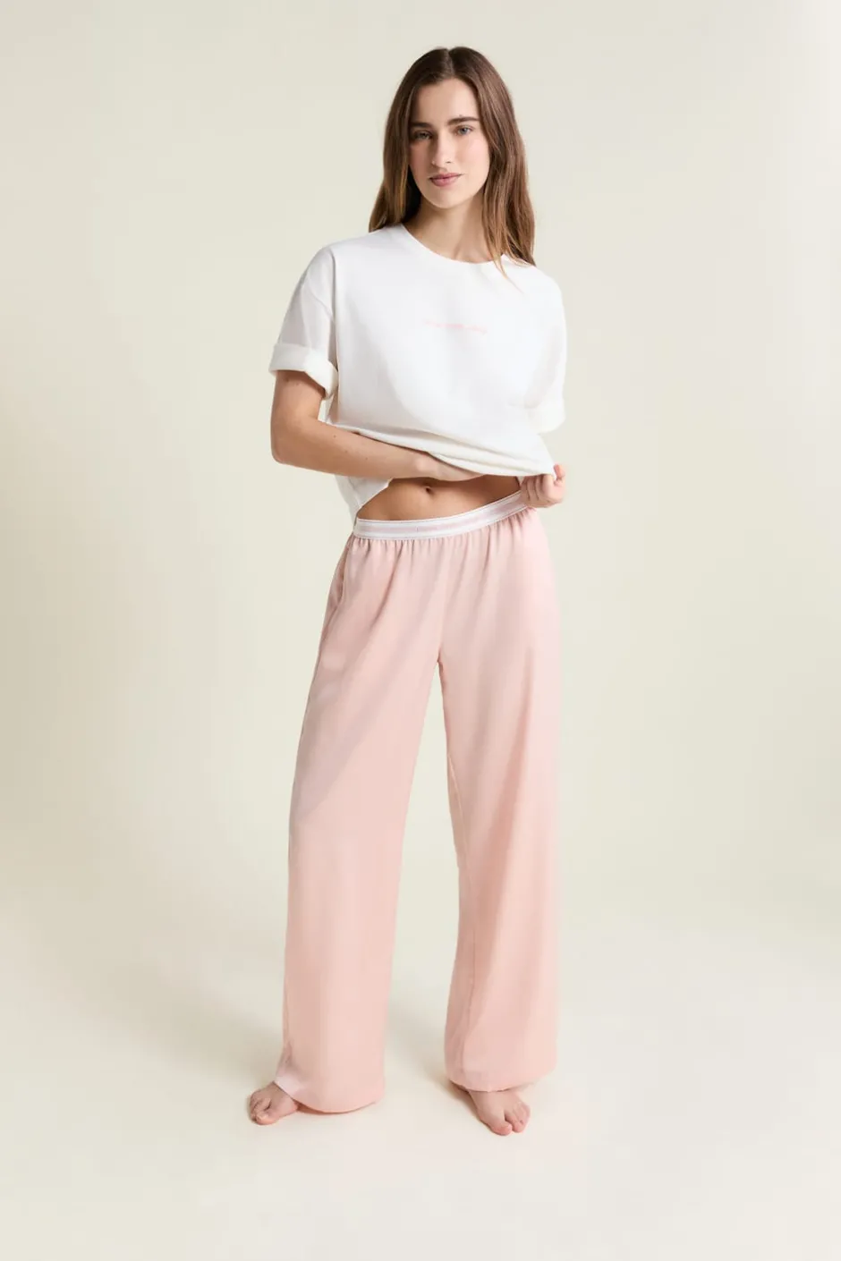 ETAM Los Pijamas Más Responsables|Partes De Abajo De Pijama|Pantalon de pyjama taille élastique "move, smile, sleep" ROSE POUDRE