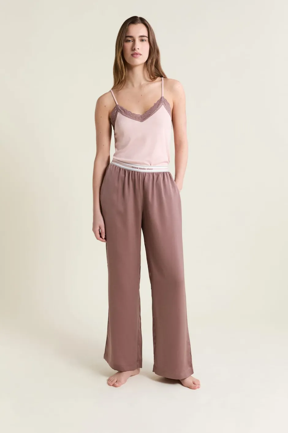 ETAM Los Pijamas Más Responsables|Partes De Abajo De Pijama|Pantalon de pyjama taille élastique "move, smile, sleep" CHOCOLAT